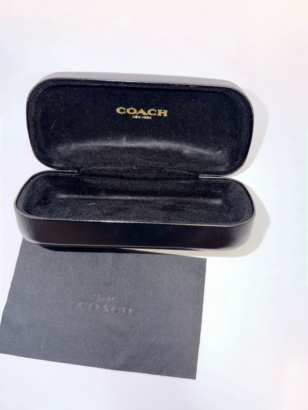 Coach New York Black Hard Shell Eyeglasses Sunglasses Case with Cleaning Cloth